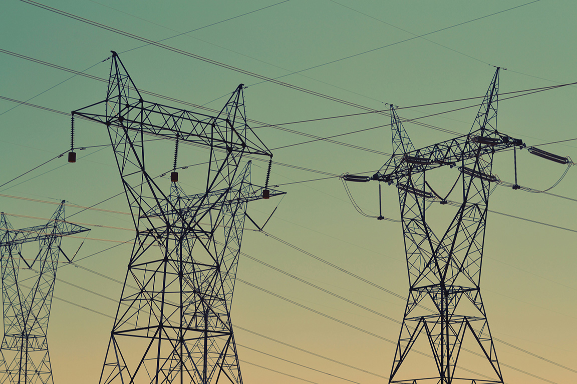 Electricity transmission lines crossing farmland